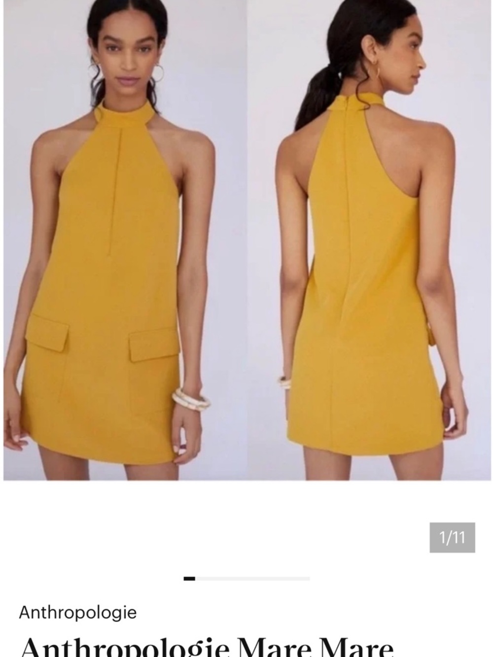 Anthropologie Mustard Yellow Halter Mini Dress
